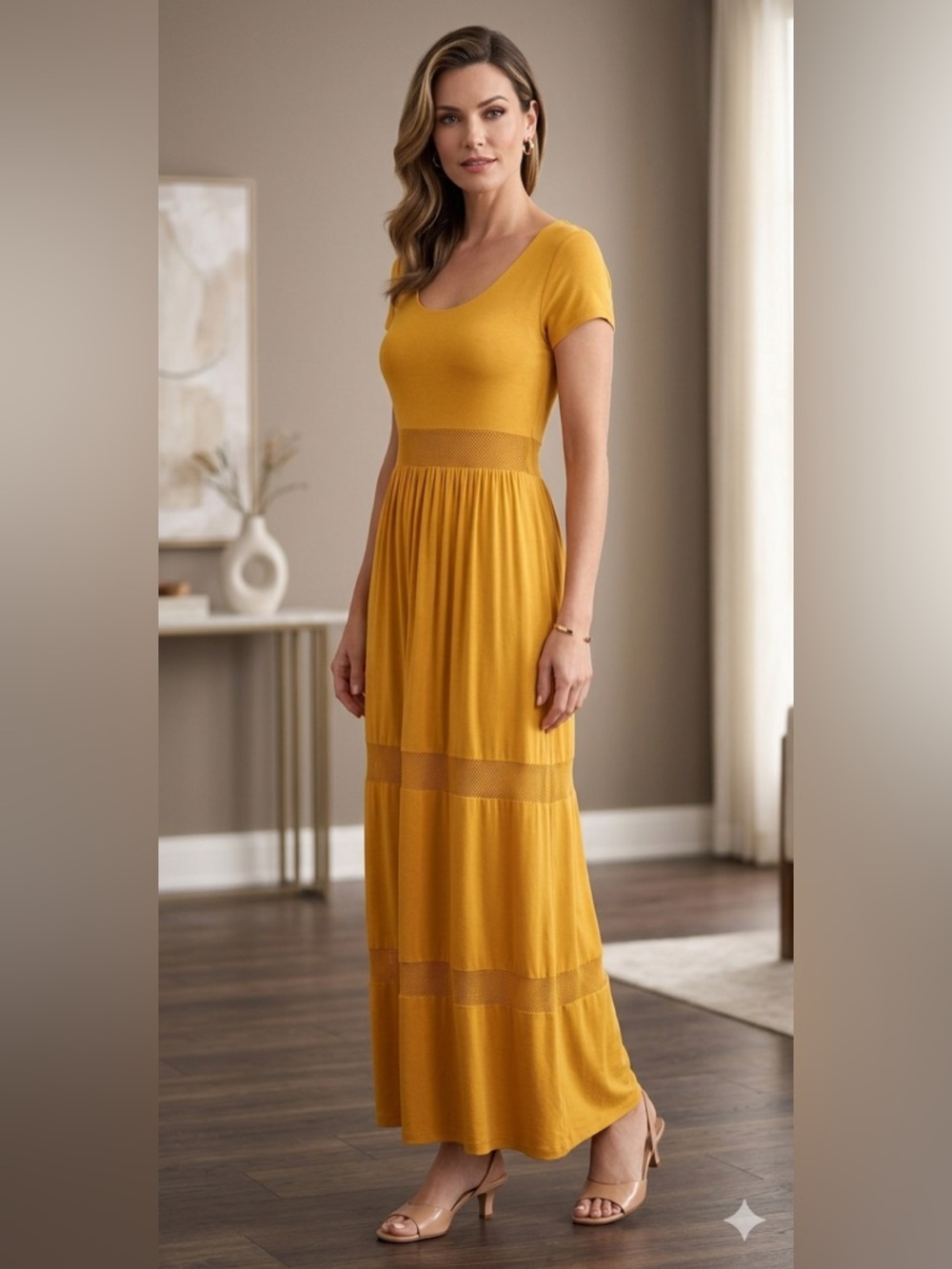 Cable & Gauge Mustard Short-Sleeve Maxi Dress
